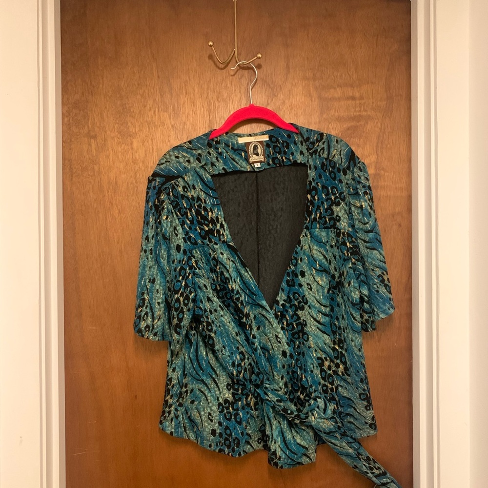 Olivia Harper wrap top - sea of cheetah print — xxl